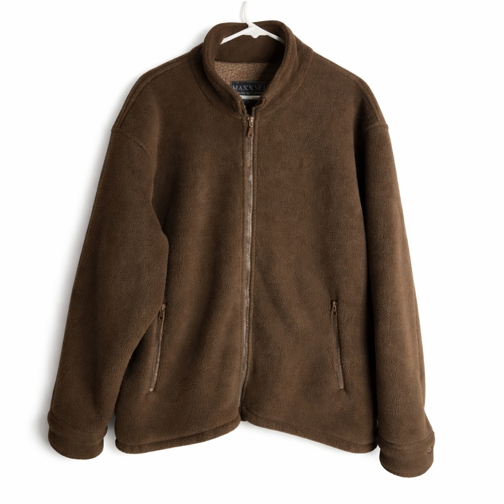 Maxxel Heavyweight Fleece Jacket Men’s Large Brown Full Zip Outdoor Utility Coat